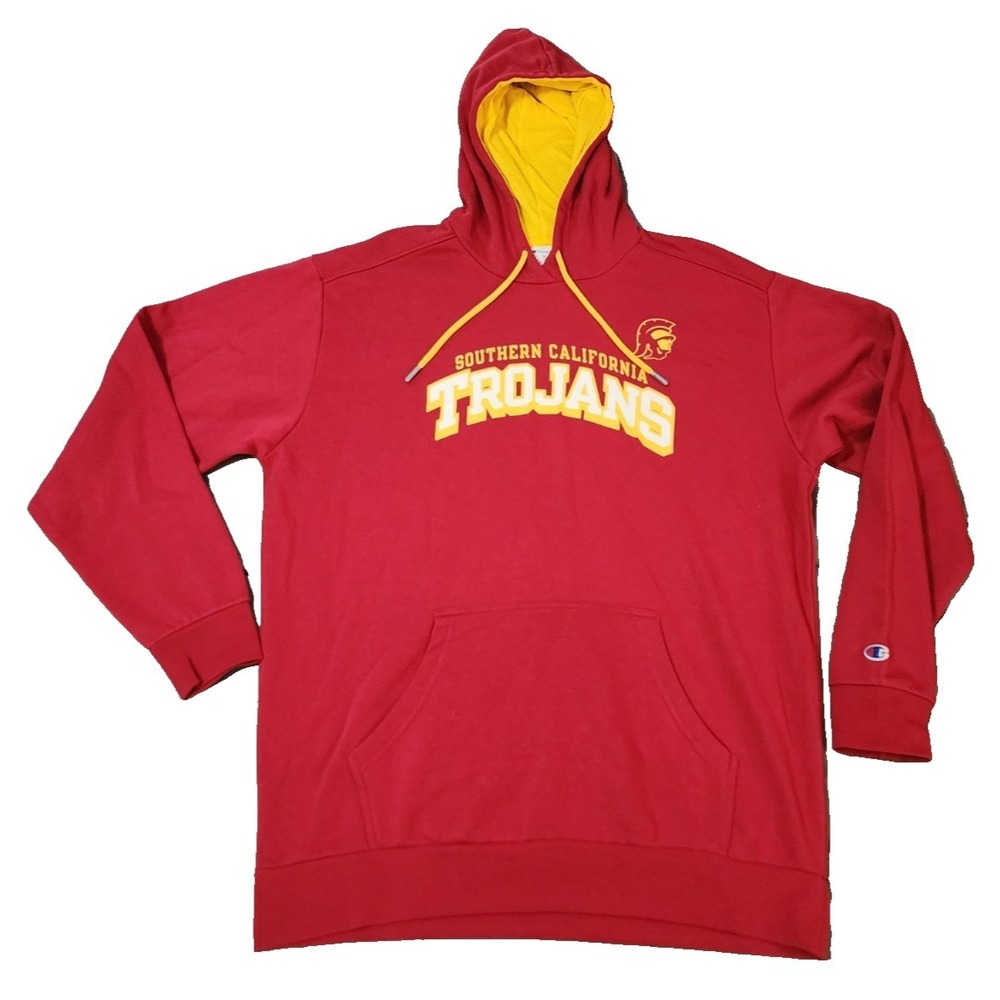 Champion® (Men's XL) USC Trojans Pullover Hoodie Sweatshirt, Cardinal Red & Gold